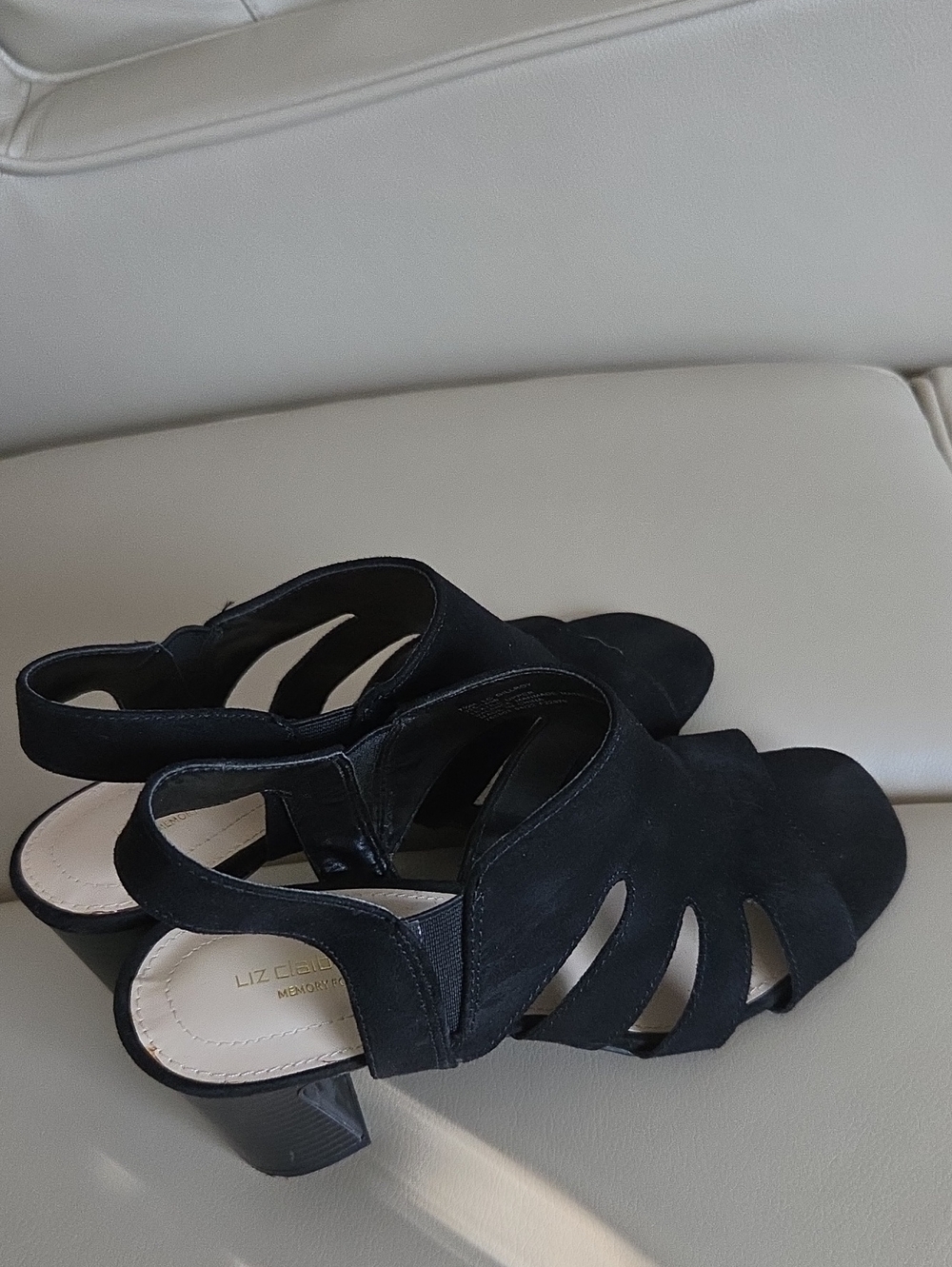 Liz Claiborne Black Suede Cutout Slingback Block Heels Size 7.5